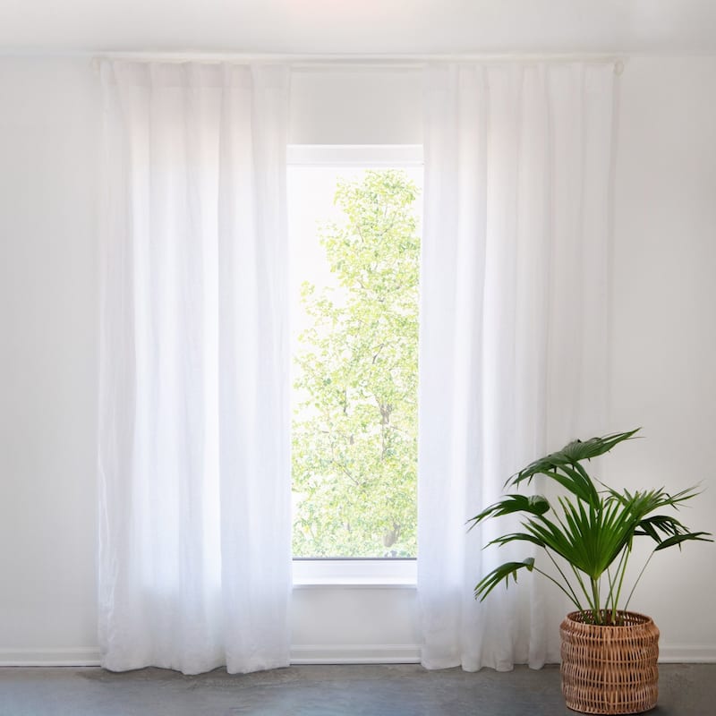 100% French Linen Window Curtain Set by BOKSER HOME - 50" W x 108" L - White