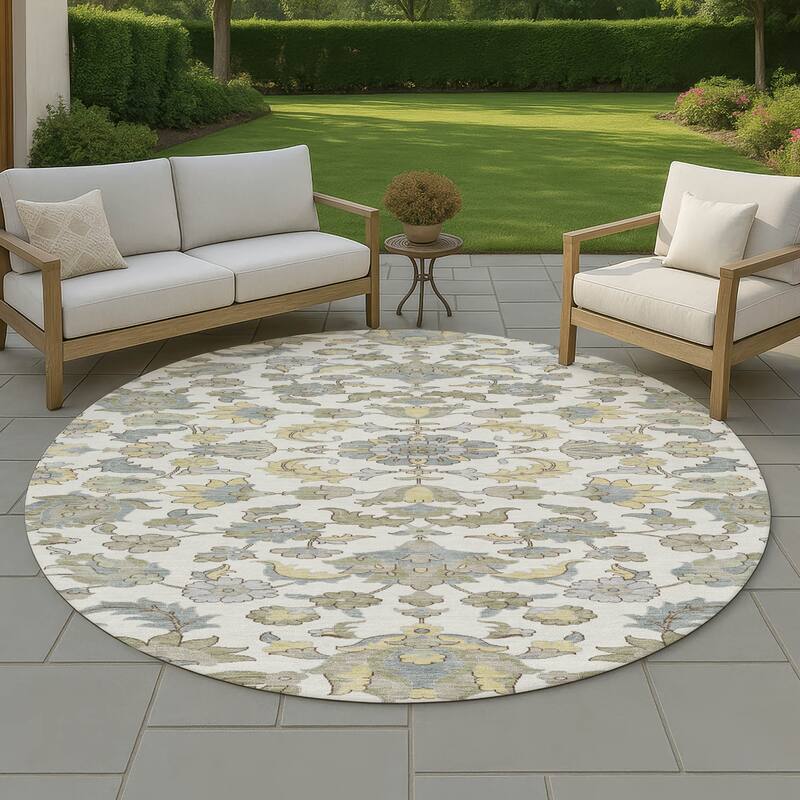 Machine Washable Indoor/ Outdoor Traditional Lanelle Chantille Rug - Ivory - 8' x 8'