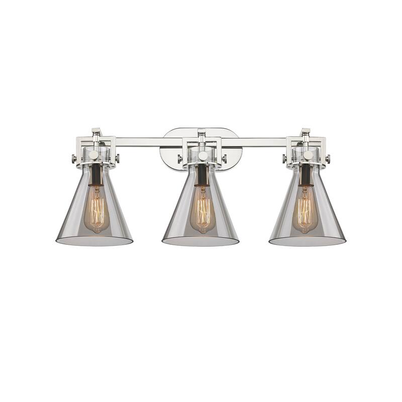 Innovations Lighting 411-3W-12-27 Newton Cone Vanity Newton Cone 3 - Polished Nickel / Plated Smoke
