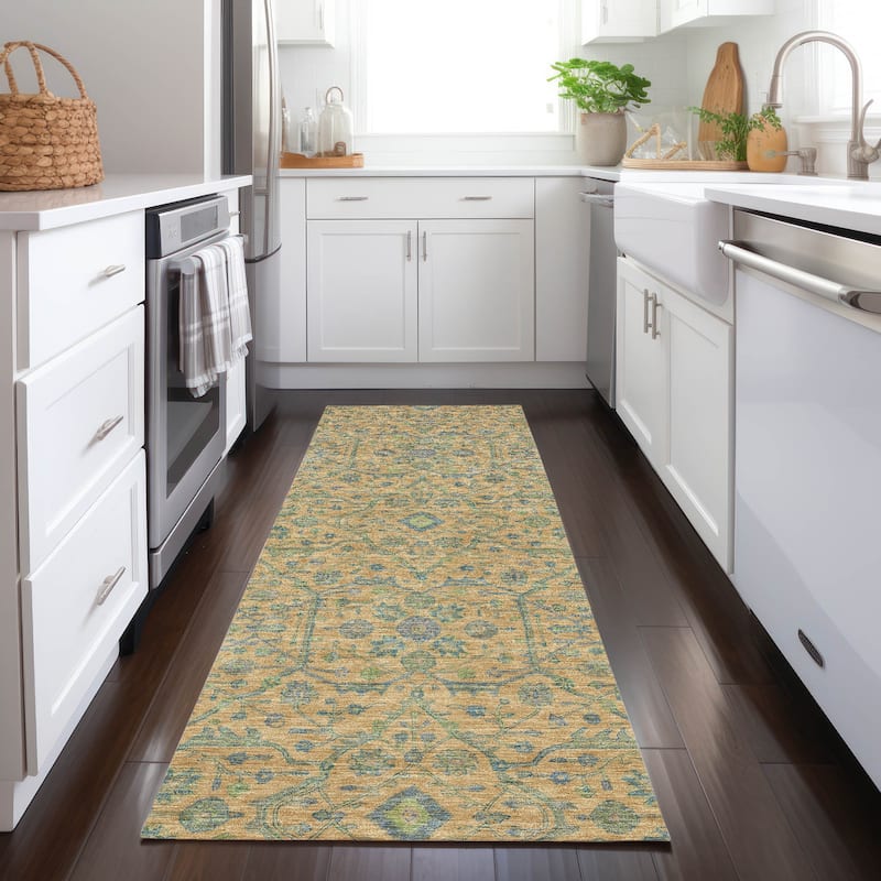 Machine Washable Indoor/ Outdoor Traditional Persian Chantille Rug - Orange - 2'3" x 7'6"