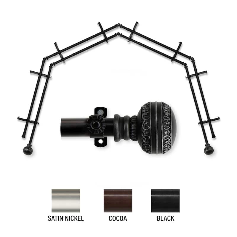 InStyleDesign Helena 13/16" 4-Sided Double Bay Window Curtain Rod - Black