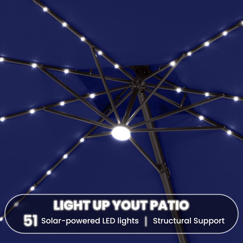 11 FT Square Outdoor Premium Double Top Solar Powered LED Patio Cantilever Umbrella