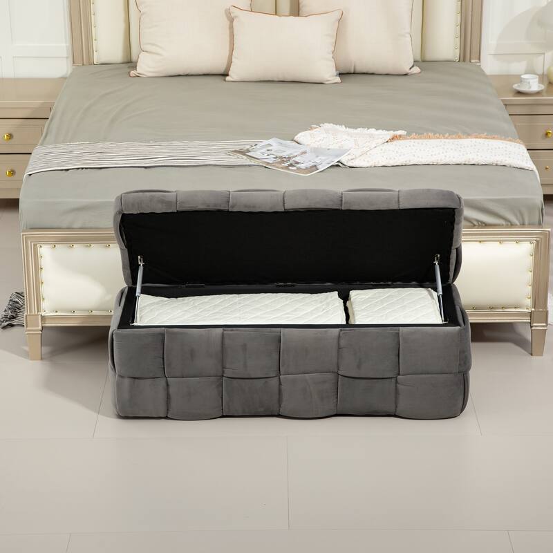 Storage Ottoman,Bedroom End Bench,Upholstered Fabric Storage Ottoman with Safety Hinge, Entryway Padded Footstool