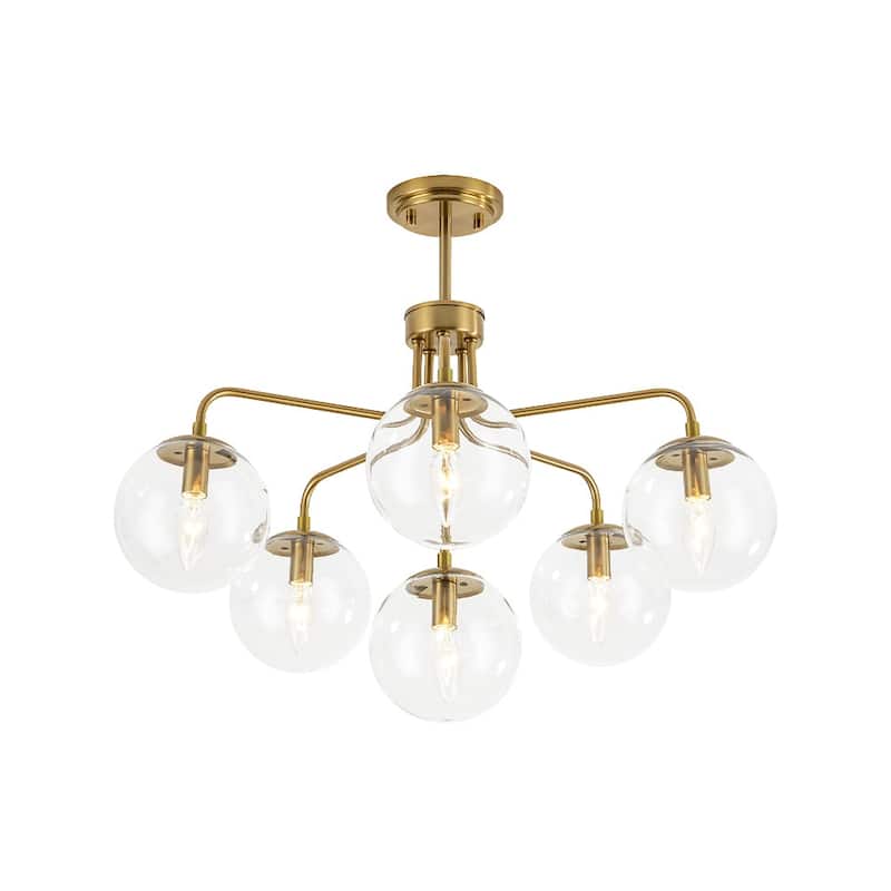 Contemporary 6-Light Round Sputnik Clear Glass Globe Chandelier 25.2in