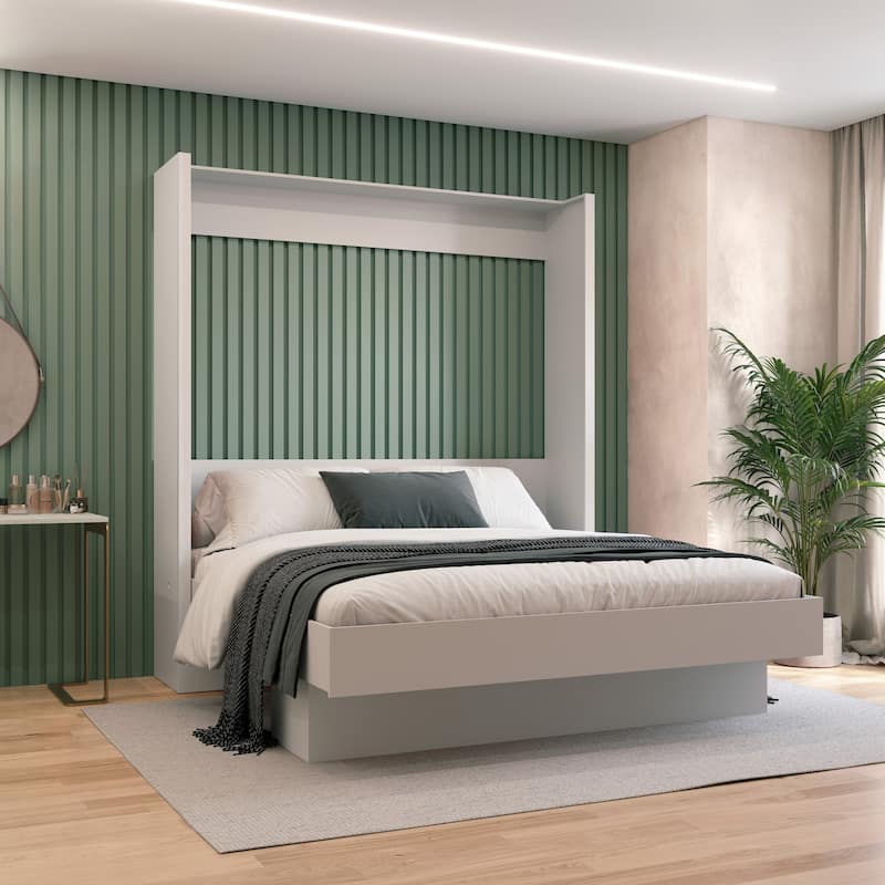 Easy-Lift King Murphy Wall Bed with Shelf - White