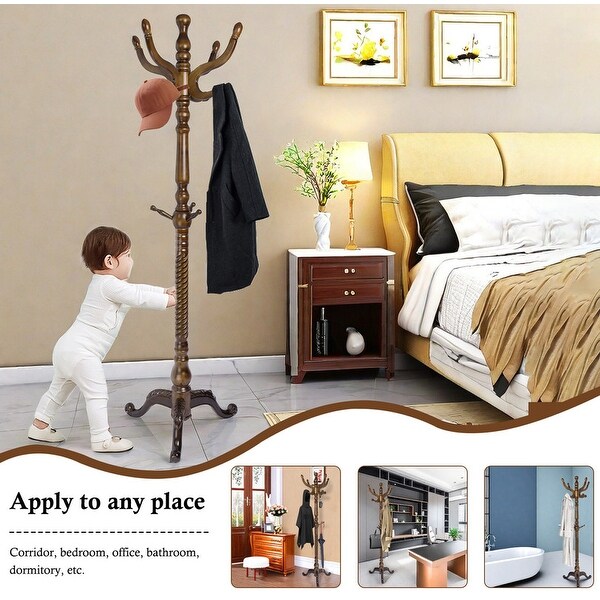 Heavy Duty Coat Rack Freestanding, Solid Wooden Coat Tree with 11