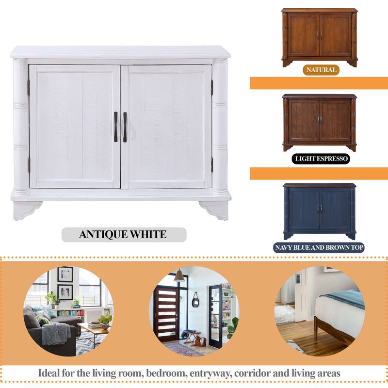 Solid Wood Entryway Console Table, 40" Retro Storage Cabinet with Adjustable Shelf