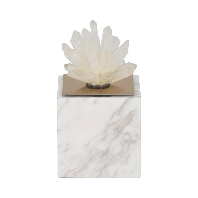 Sagebrook Home 6" Julia Tall Crystal And Marble Block, 6"H - 3" x 3" x 6"