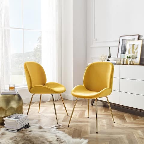 Art-Leon Beetle Design Velvet Dining Chair with Plated Golden Legs
