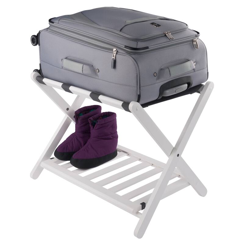 Reese Luggage Rack with Shelf White Finish