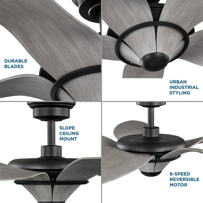 Mesilla Collection 60-Inch Five-Blade Gray Weathered Wood Black DC Motor Urban Industrial Ceiling Fan - 60 in x 60 in x 14.25 in