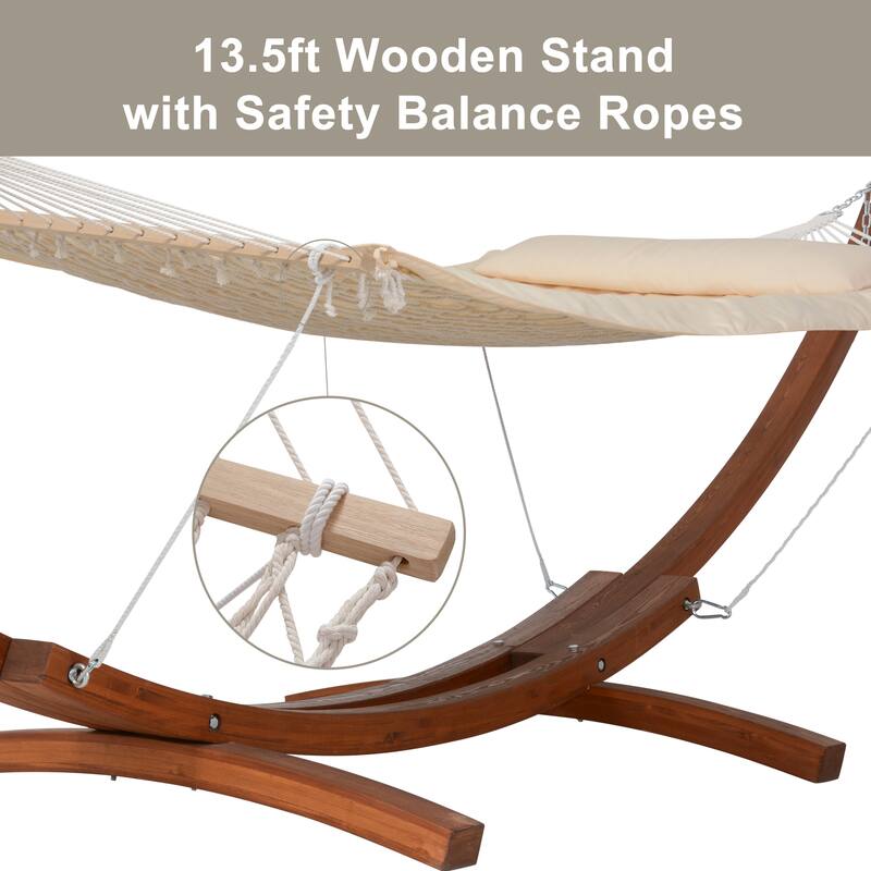 Rope Hammock with 13.5ft Wooden Stand and Removable Pad