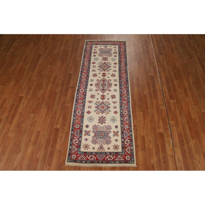 Ivory Kazak Oriental Runner Rug Hand-Knotted Wool Carpet - 2'9"x 7'10"