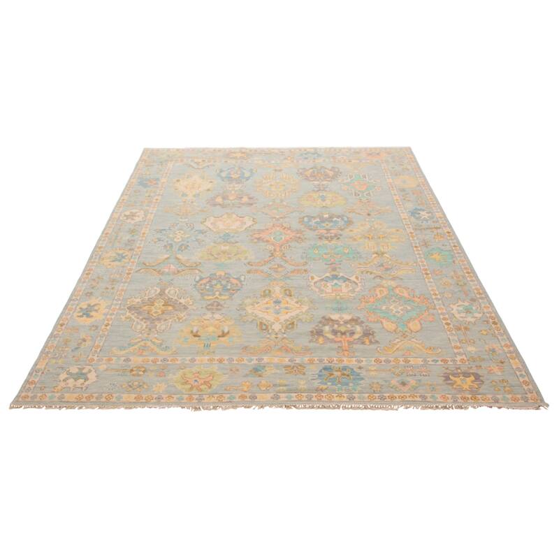ECARPETGALLERY Hand-knotted Modern Oushak Light Blue Wool Rug - 9' 2" x 12'