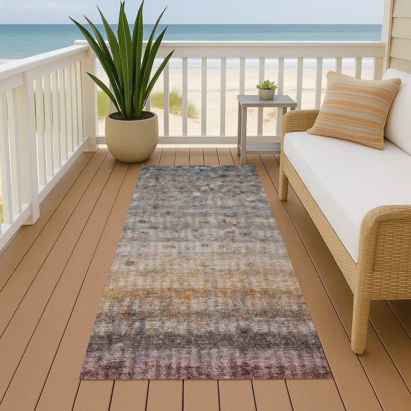 Machine Washable Indoor/ Outdoor Ombre Stripes Chantille Rug - Gray - 2'3" x 7'6"