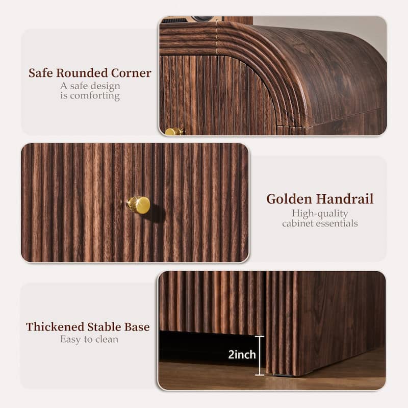 Modern Fluted 3 Drawers Dresser, Rounded Corner Chest of Drawers