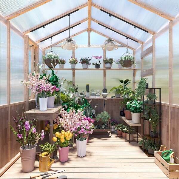 Outdoor Spruce Wooden Greenhouse Kit with Polycarbonate Panels and