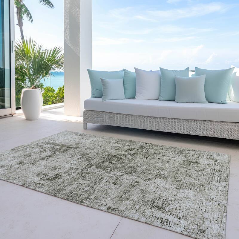 Machine Washable Indoor/ Outdoor Abstract Solid Chantille Rug - Beige - 9' x 12'