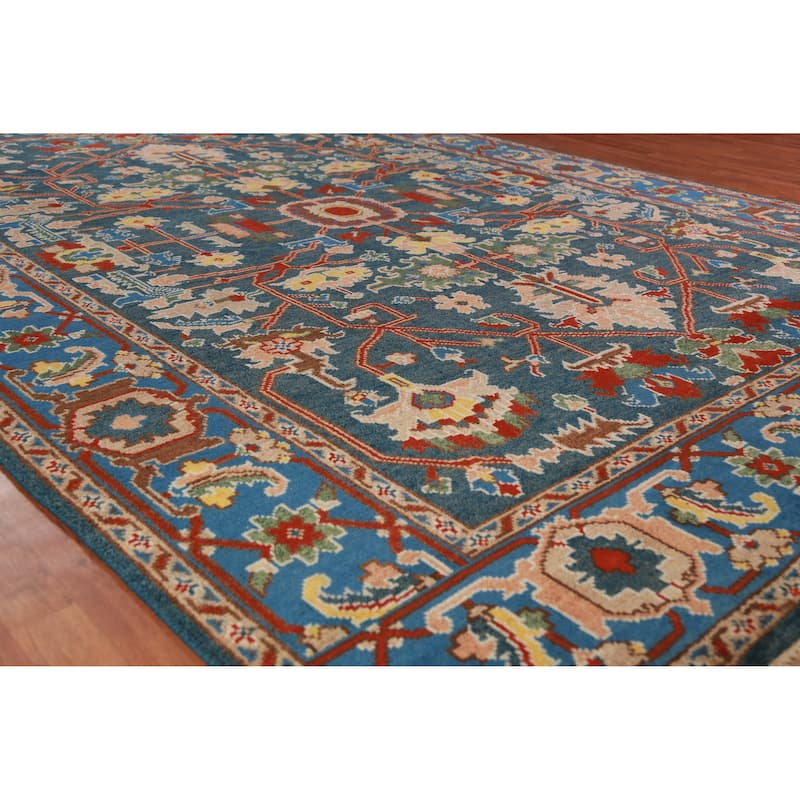 All-Over Blue Oushak Oriental Area Rug Handmade Wool Carpet - 8'11" x 11'9"
