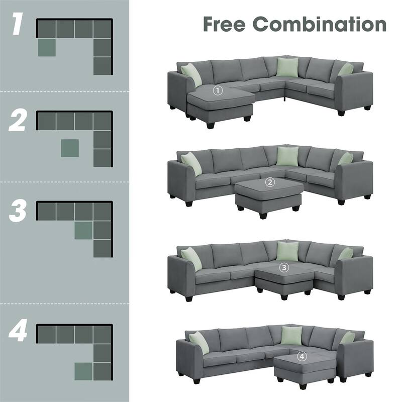 Merax 112*87" Sectional Sofa Couches Living Room Sets 7 Seats Modular Sectional Sofa