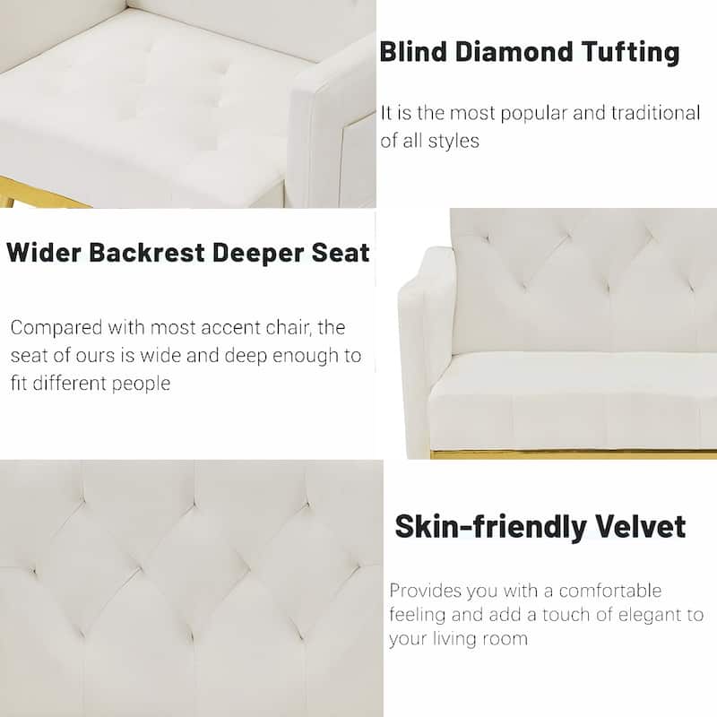Velvet Accent Chair, Comfy Tufted Upholstered Armchair, Gold Legs - 28.7“W