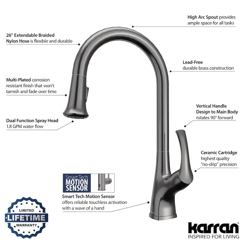 Karran Chantilly Touchless KKF375 Single Handle Pull Down Sprayer Kitchen Faucet