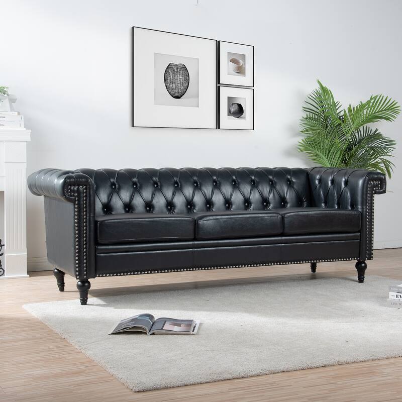 Traditional 3-Seat Sofa with Square Arms and Removable Cushion