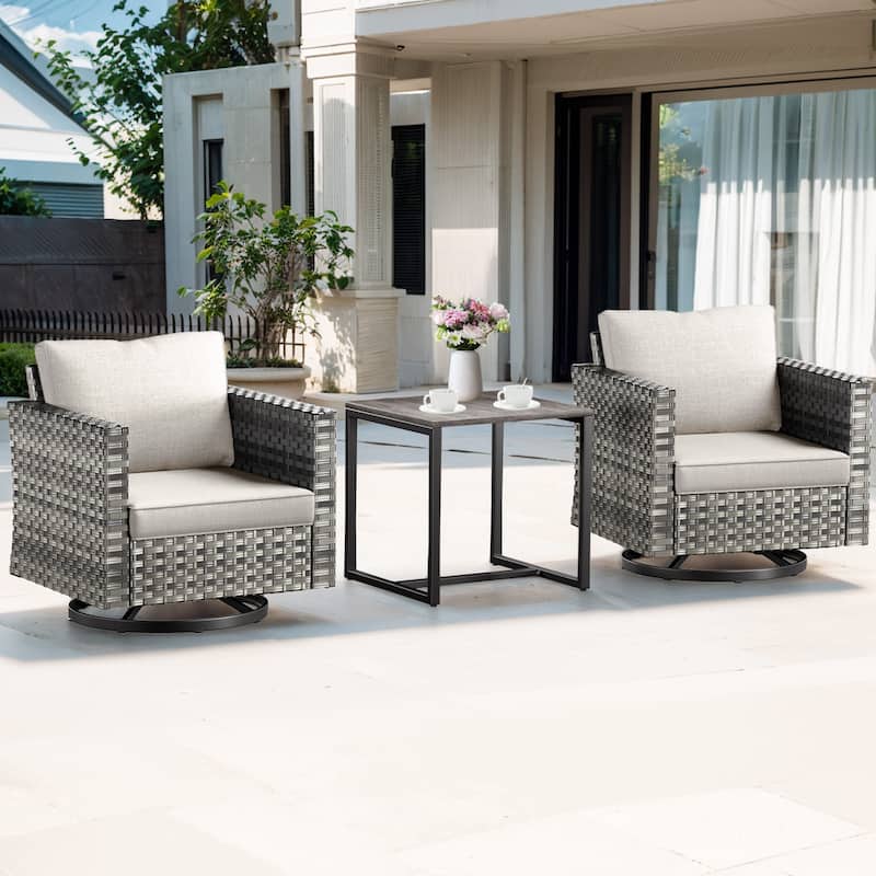 Gymojoy 3-piece Outdoor Wicker Swivel Glider Chairs with Coffee Table - 3-Piece - Beige