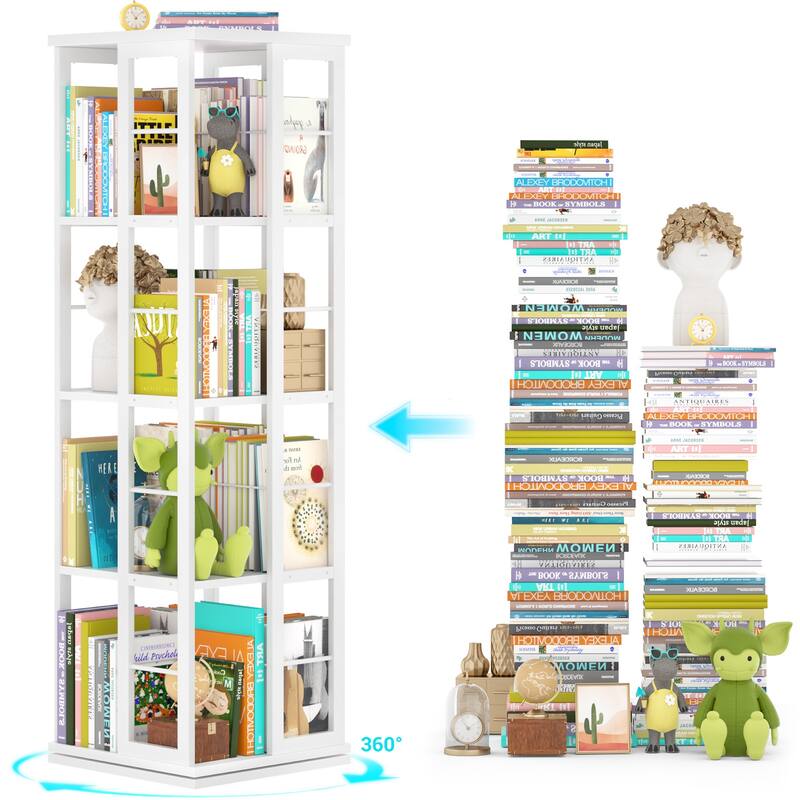 Corner Rotating Bookshelf, 360 Display Wood Spinning Bookshelf, Floor Standing Bookcase Organizer Storage Rack