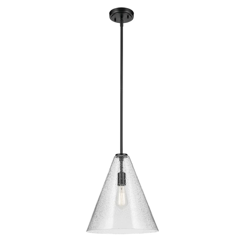 Kichler Lighting Everly 1-Light Cone Pendant Light with Seeded Glass - Black - 14.25 inch