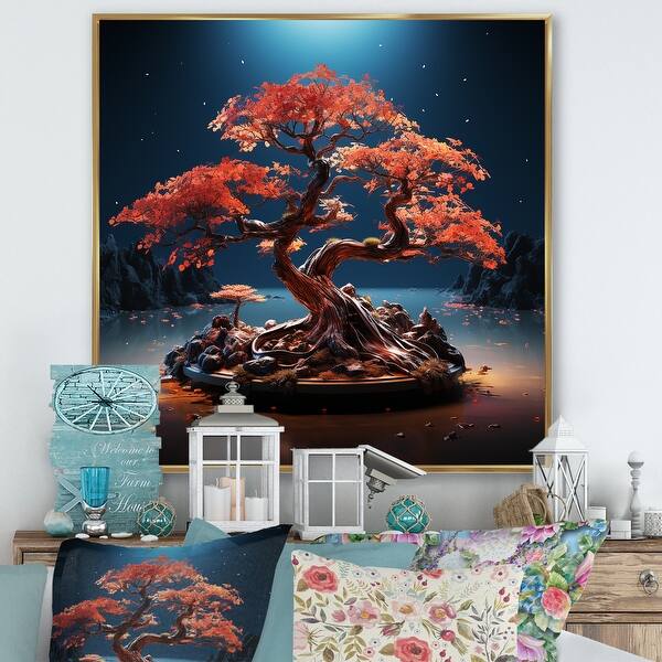 Designart "Neon Coral Bonsai Euphoria I" Tree Bonsai Framed Wall Decor -  Bed Bath & Beyond - 40779076