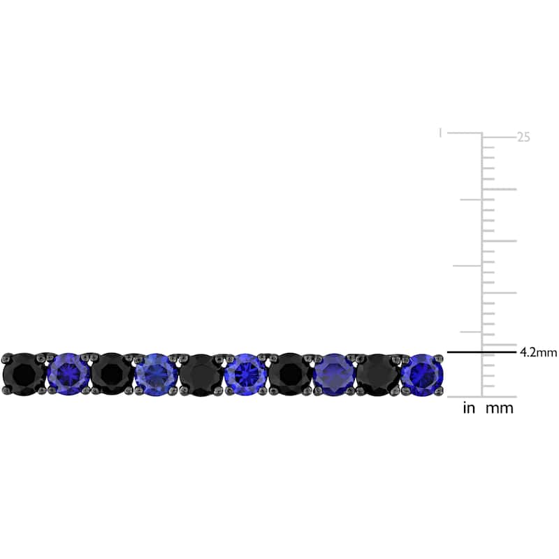 Miadora 40ct TGW Created Blue and Black Sapphire Men's Tennis Necklace in Black Rhodium Silver