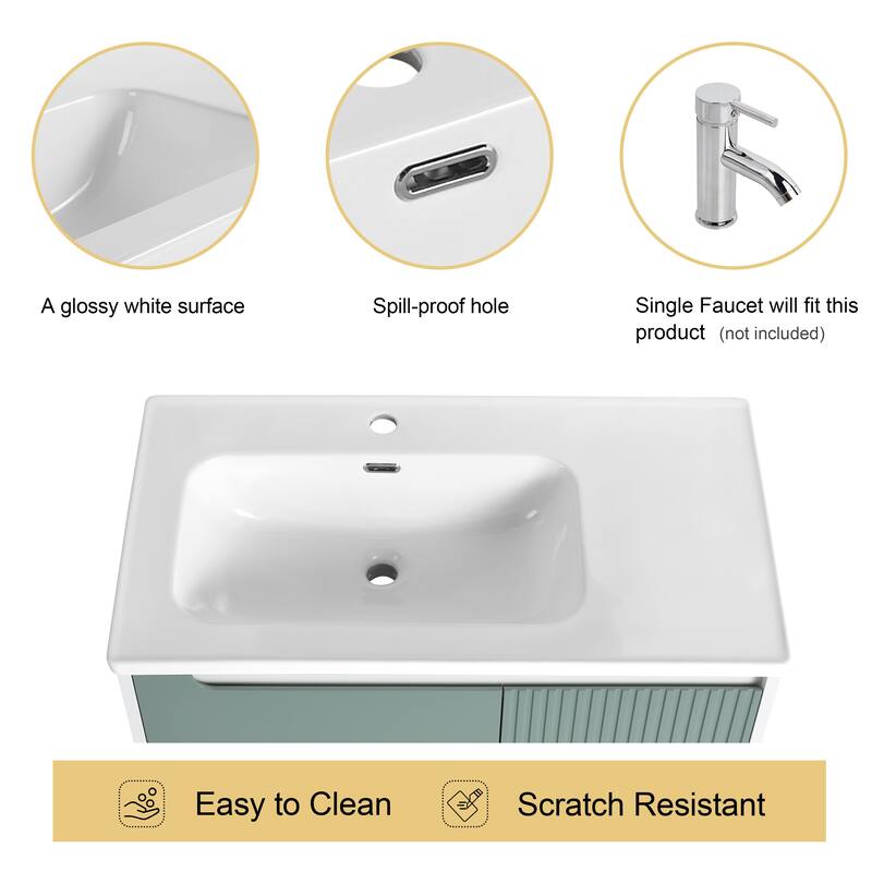 Malwee 32"/36"/40" Floating Bathroom Vanity, Wall Mounted Bathroom Vanity with Ceramic Sink,Soft Close Doors