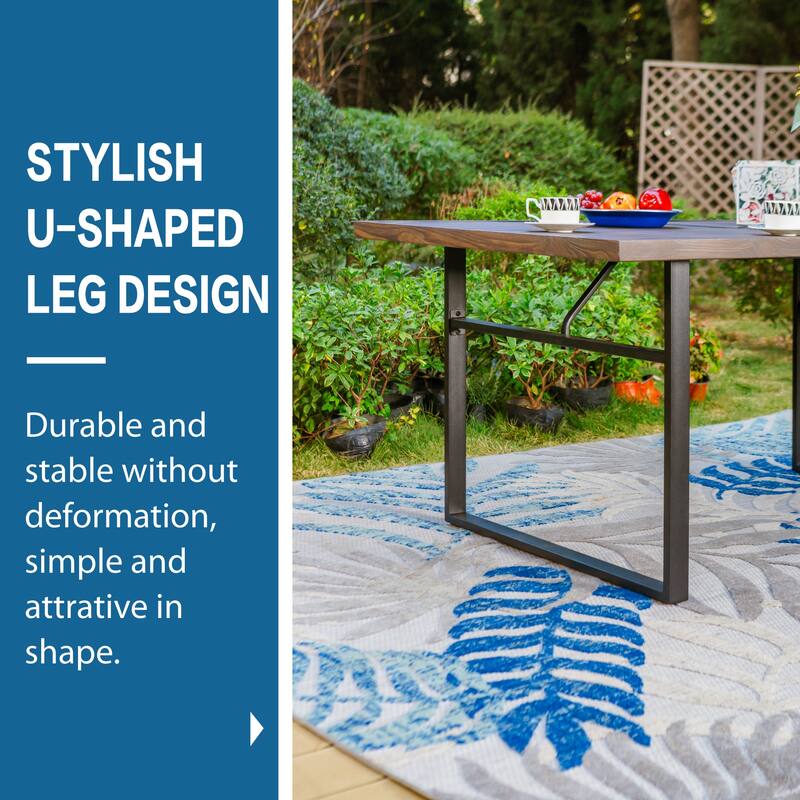 MAISON ARTS 7-Piece Patio Dining Set Printed Wood-grain Table & Rattan Dining Chairs