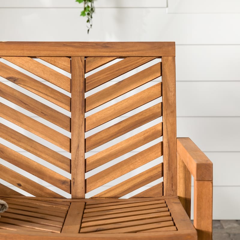 Walker Edison Acacia Wood Outdoor Chevron Love Seat