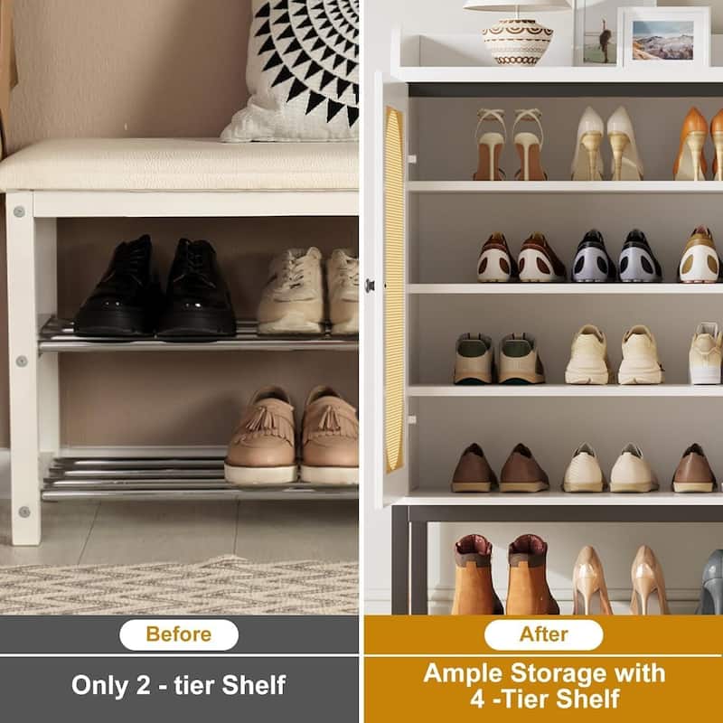 Rattan 3-Door Shoe Cabinet with Adjustable Shelves