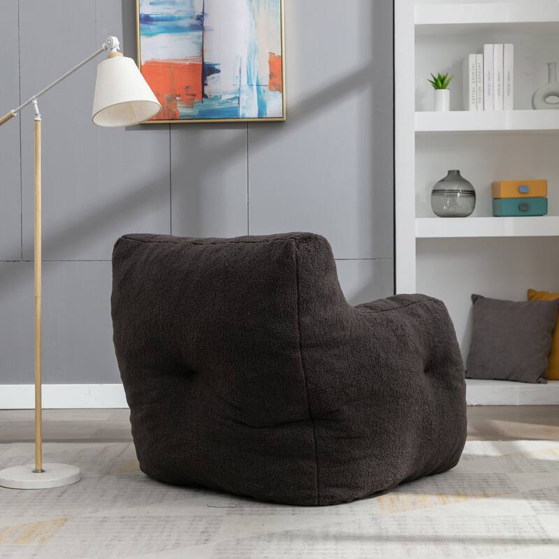 Dark Gray Teddy Modern 39.37" Upholstered Bean Bag Chair with Memory Sponge for Living Room