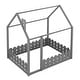 preview thumbnail 16 of 20, Kids Full Size Floor Bed Frame Semi-Enclosed Playhouse Bed with Roof and Fence, Wooden Platform Bed with Play Area