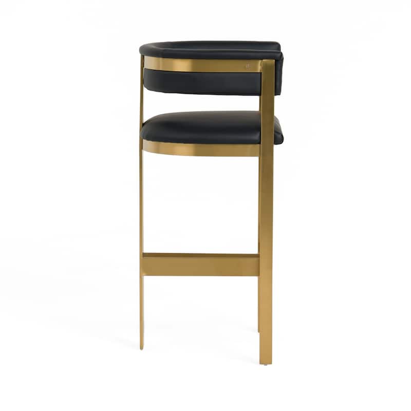 Cid Willow Barstool Chair, Black Faux Leather, Gold Metal Three Leg Base