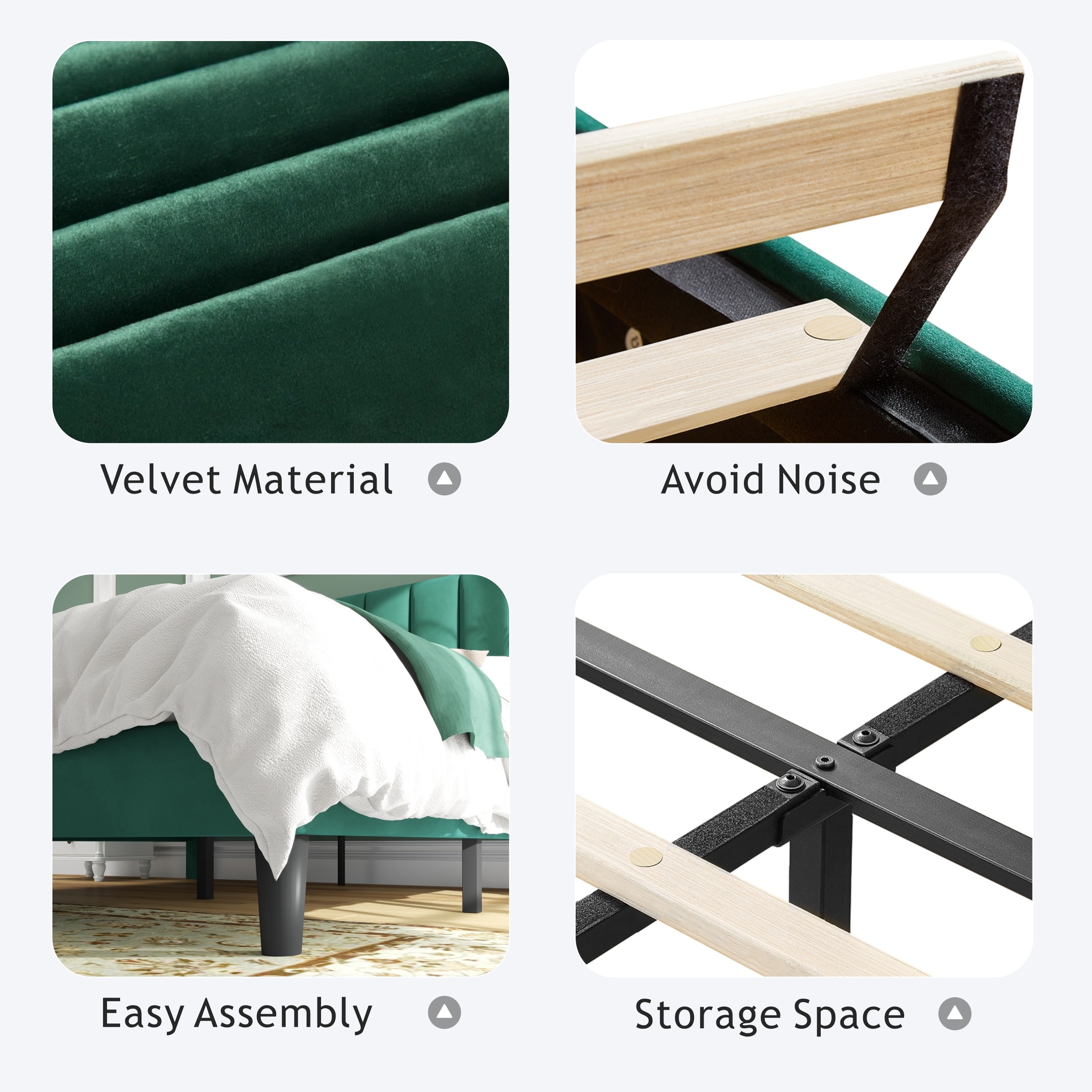 Full Size Emerald Green Velvet Platform Bed Frame, Adjustable Headboard, 800LBS Capacity, No Noise, Easy Assembly
