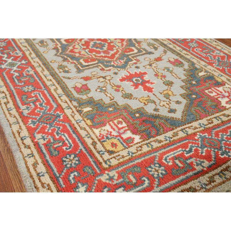 Hand Knotted Oriental 100% Wool Carpet Traditional Medallion Greys & Charcoal Heriz (serapi) Area Rug - 5' 1'' X 2' 11''