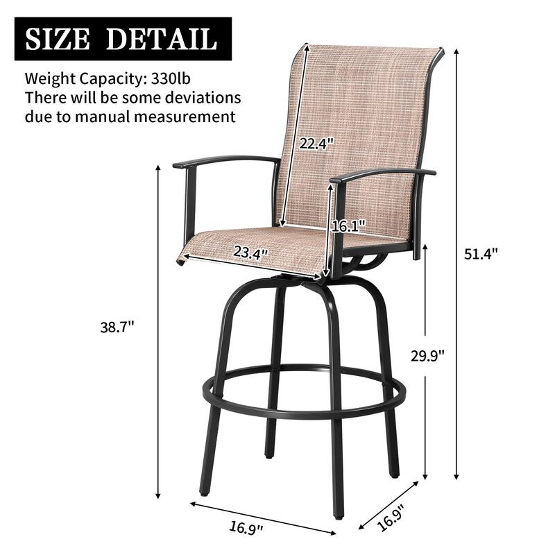 2 Pieces Wrought Iron Swivel Bar Chairs for Patio or Kitchen - 23.23" x 26.38" x 51.38"