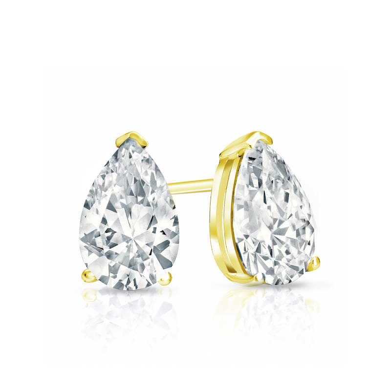Auriya 14-karat Gold Lab Grown 0.75 carat TDW Pear Diamond Stud Earrings V-End Prong Screw-back