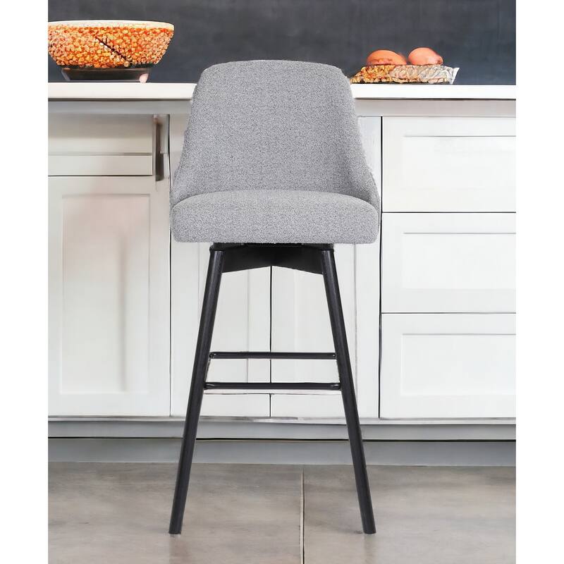 26" Light Gray and Black Fabric with Solid Wood Swivel Counter Height Bar Chair - Light Gray