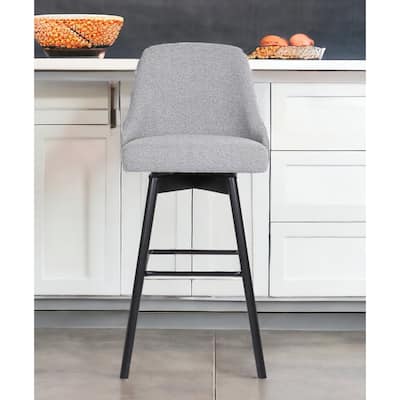 26" Light Gray and Black Fabric with Solid Wood Swivel Counter Height Bar Chair
