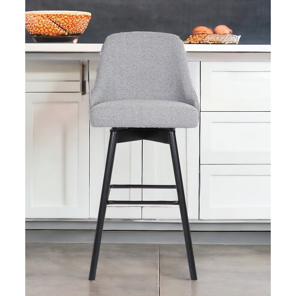 HomeRoots 26" Light Gray and Black Fabric with Solid Wood Swivel Counter Height Bar Chair
