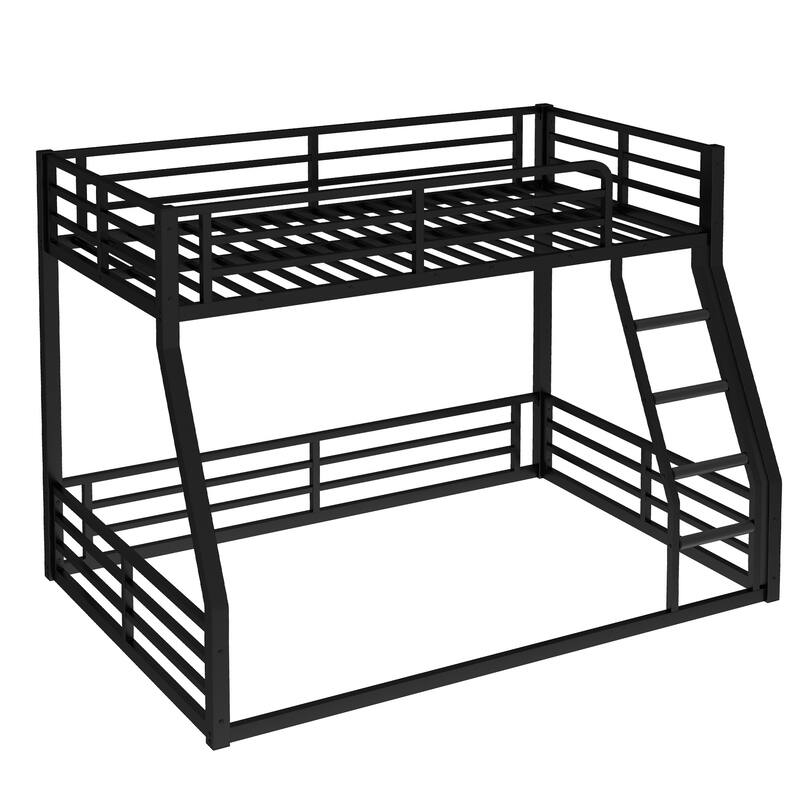 Roomfitters Twin over Full/Queen Metal Floor Bunk Bed Frame, Heavy-Duty Noise-Reduced Design, Black