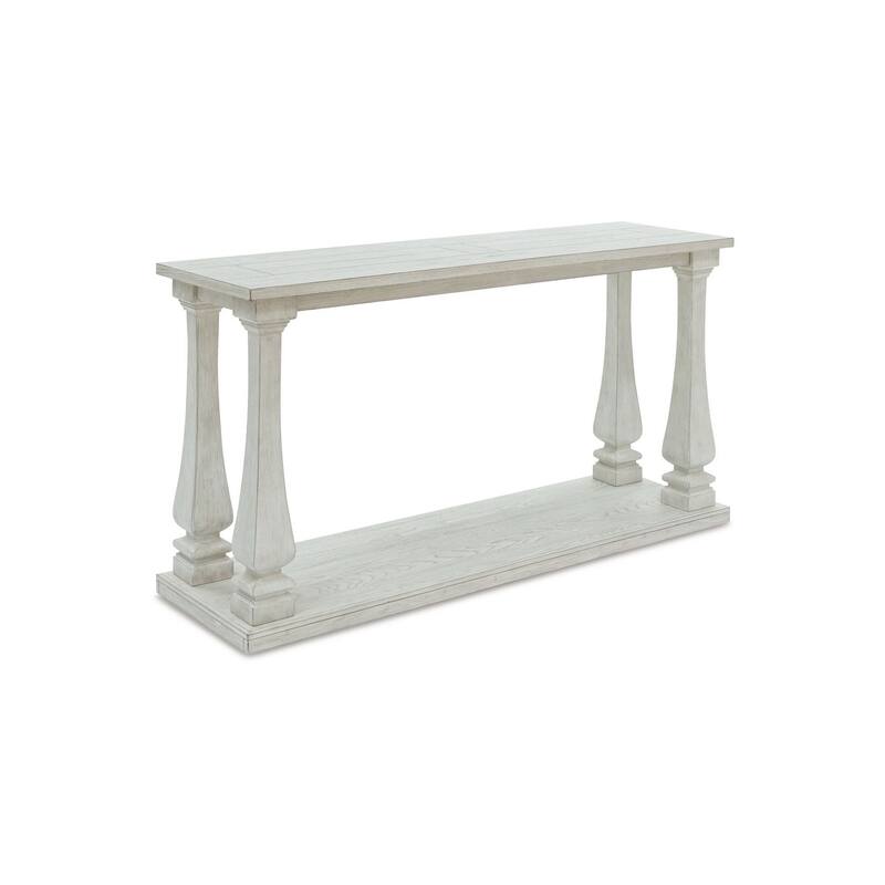 Dyne Sofa Console Table, Plank Top, Baluster Base, 60 Inch White