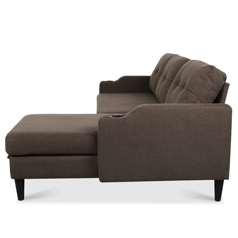 Pull Out Couch, L Shaped Convertible Sleeper Sofa Bed with Hidden Storage, 3-in-1 Upholstered Sectional Sofa with Cup Holder