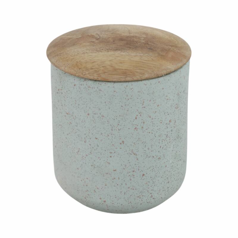 Wood Lid and Textured Pottery Base Decorative Modern Indoor Candle - 4" x 4" x 4"